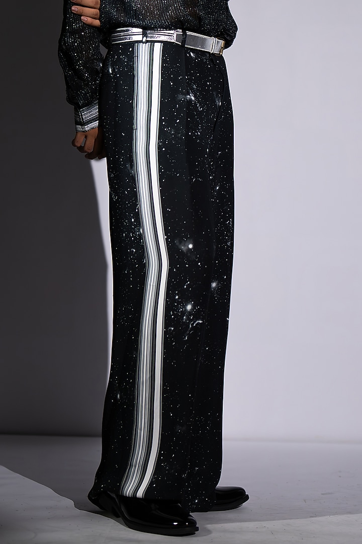 Black Georgette Galaxy Printed Pant by Nikita Mhaisalkar Men at Pernia's Pop Up Shop