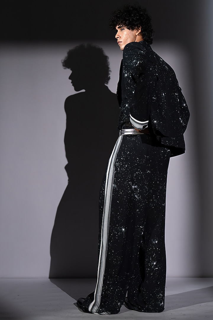 Black Georgette Galaxy Printed Blazer by Nikita Mhaisalkar Men at Pernia's Pop Up Shop