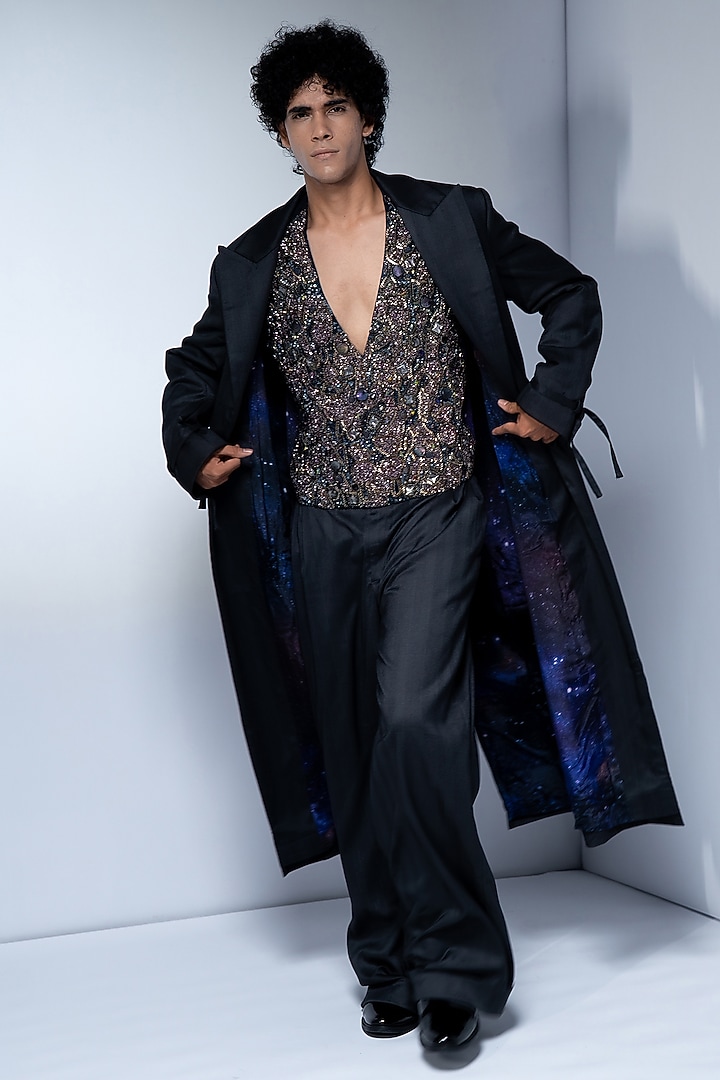 Grey Luxe Suiting Trench Coat by Nikita Mhaisalkar Men at Pernia's Pop Up Shop