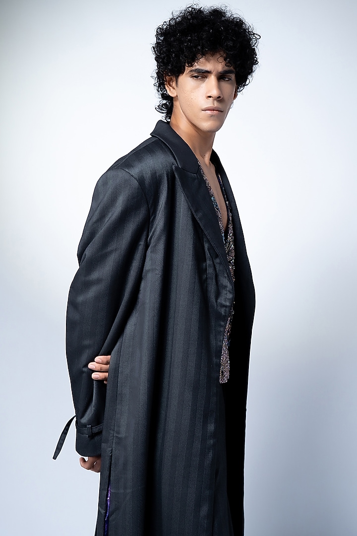Grey Luxe Suiting Trench Coat by Nikita Mhaisalkar Men at Pernia's Pop Up Shop