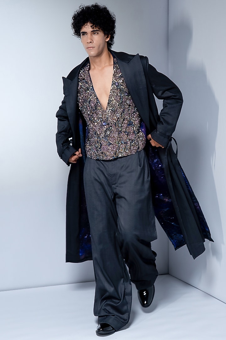 Grey Luxe Suiting Pant by Nikita Mhaisalkar Men at Pernia's Pop Up Shop