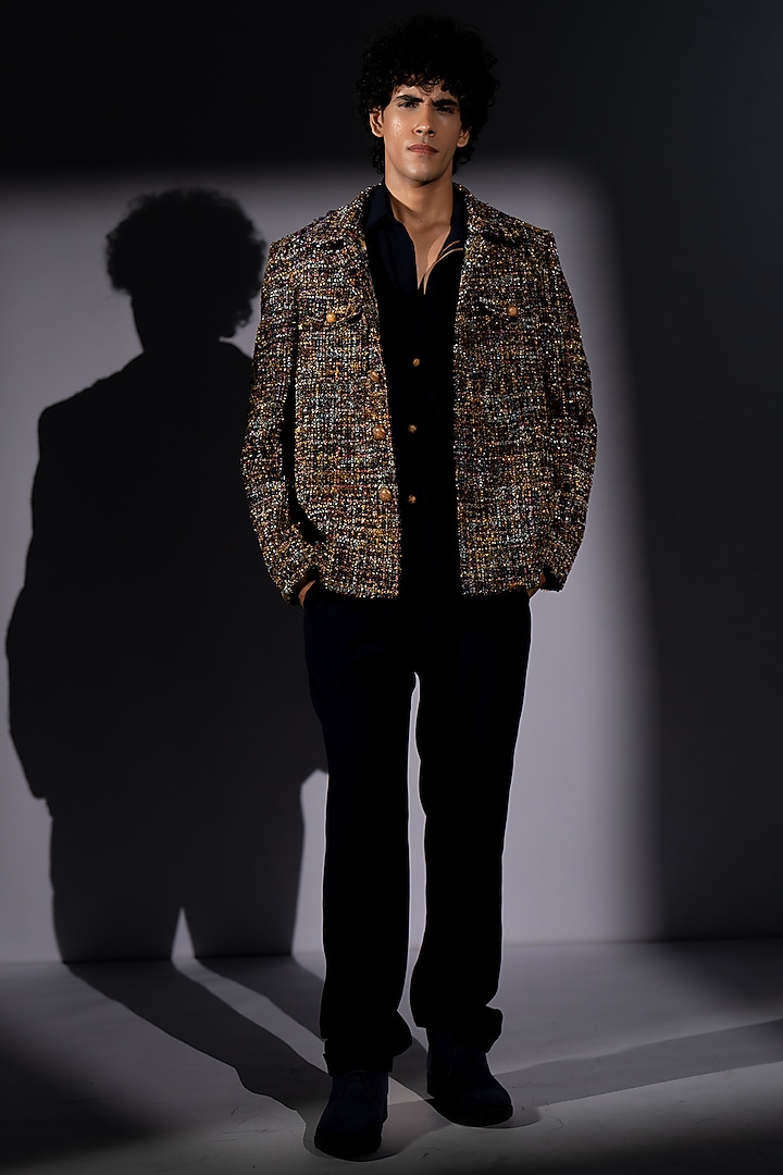 Multi-Colored Tweed Bomber Jacket by Nikita Mhaisalkar Men at Pernia's Pop Up Shop