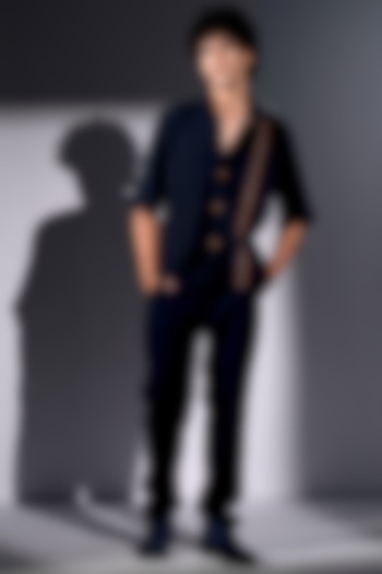 Navy Blue Luxe Suiting Co-Ord Set by Nikita Mhaisalkar Men at Pernia's Pop Up Shop