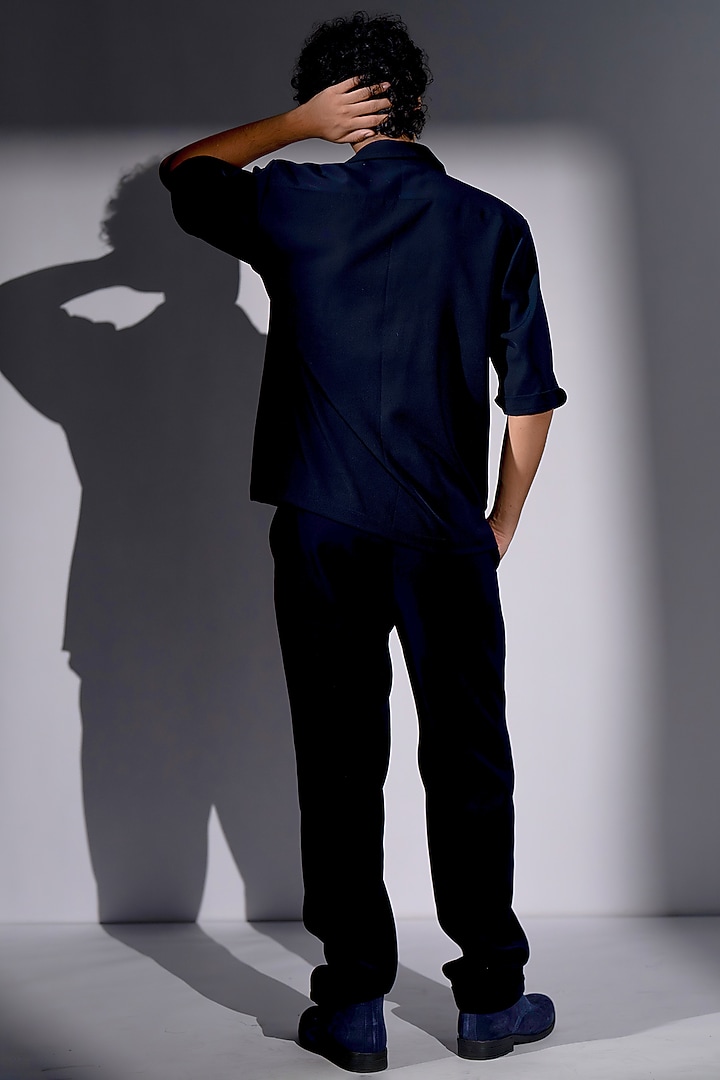 Navy Blue Luxe Suiting Co-Ord Set by Nikita Mhaisalkar Men at Pernia's Pop Up Shop