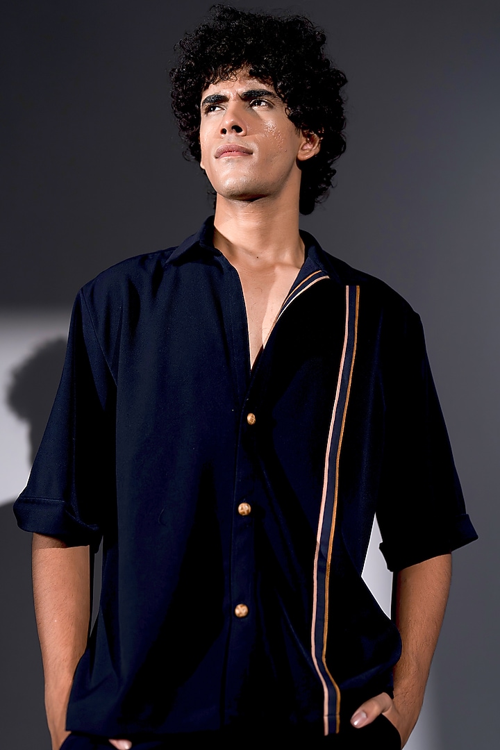Navy Blue Luxe Suiting Co-Ord Set by Nikita Mhaisalkar Men at Pernia's Pop Up Shop