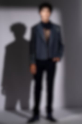 Navy Blue Tulle Co-Ord Set by Nikita Mhaisalkar Men at Pernia's Pop Up Shop