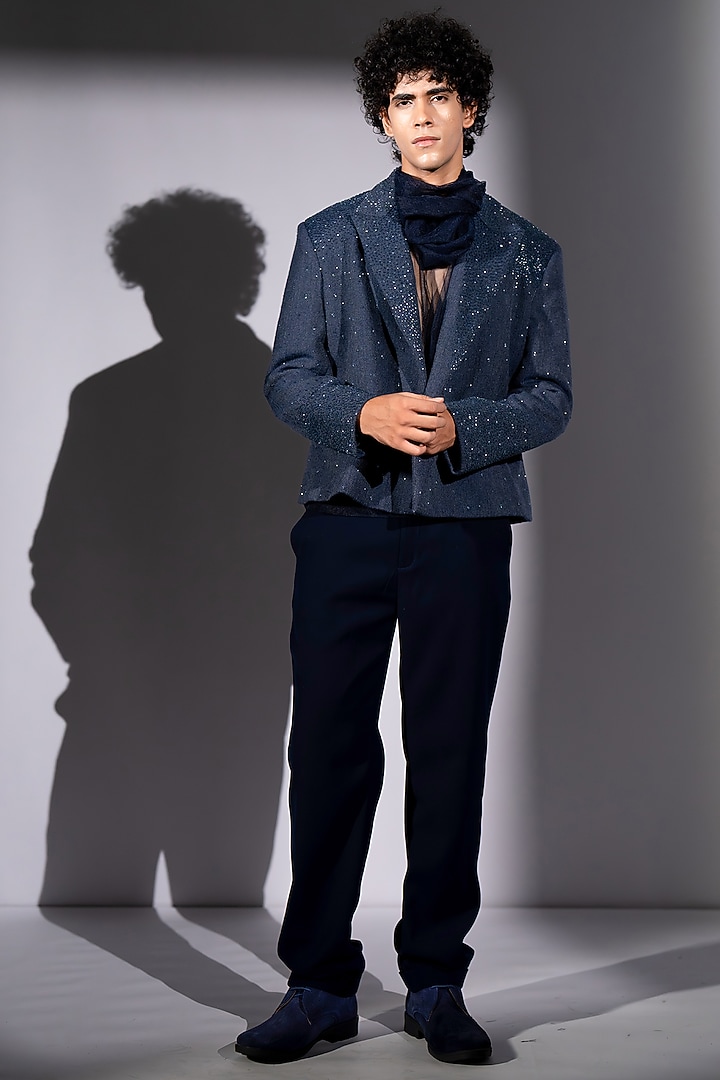 Navy Blue Tulle Co-Ord Set by Nikita Mhaisalkar Men at Pernia's Pop Up Shop
