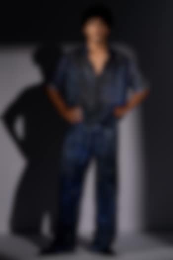 Navy Blue Tulle Printed Co-Ord Set by Nikita Mhaisalkar Men at Pernia's Pop Up Shop