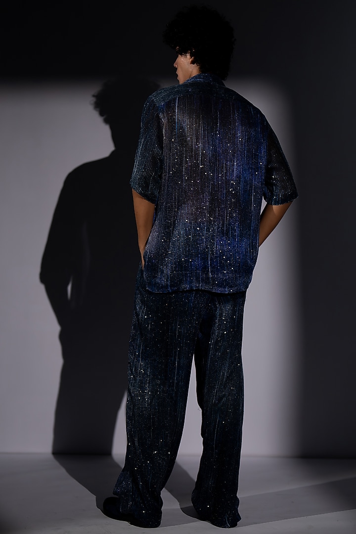 Navy Blue Tulle Printed Co-Ord Set by Nikita Mhaisalkar Men at Pernia's Pop Up Shop