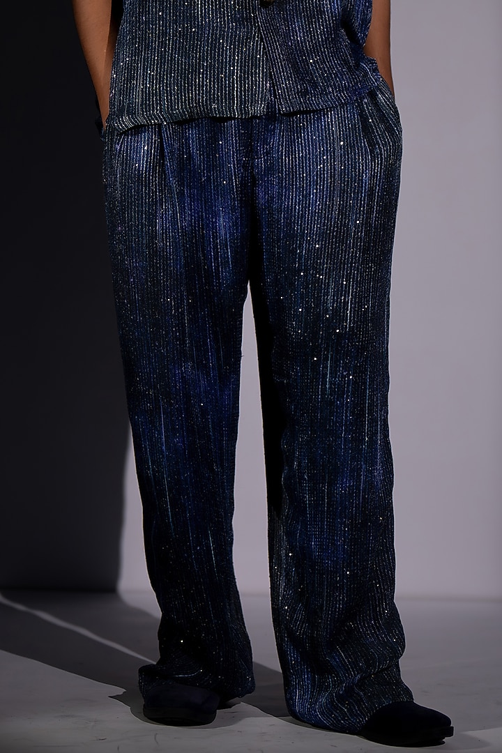 Navy Blue Tulle Printed Co-Ord Set by Nikita Mhaisalkar Men at Pernia's Pop Up Shop