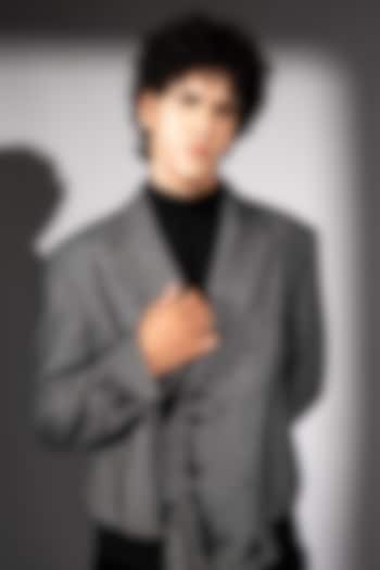 Grey Luxe Suiting Checkered Jacket by Nikita Mhaisalkar Men at Pernia's Pop Up Shop