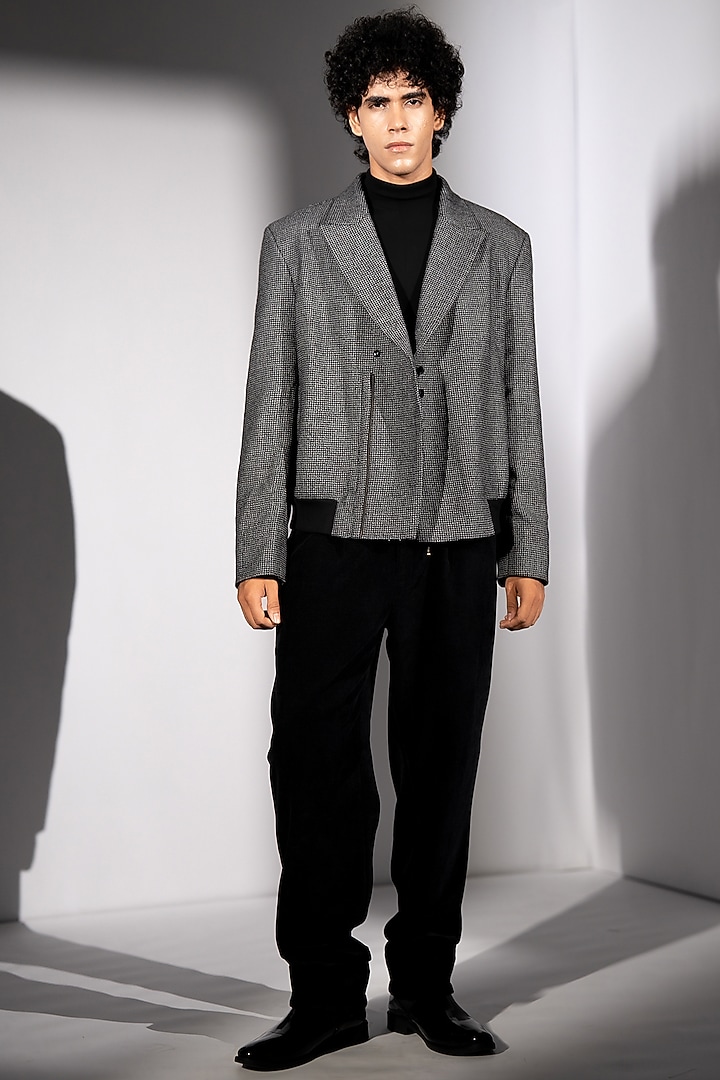 Grey Luxe Suiting Checkered Jacket by Nikita Mhaisalkar Men at Pernia's Pop Up Shop