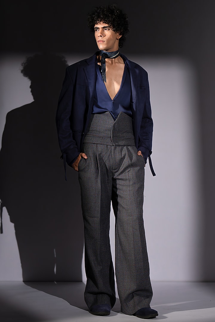 Blue Suede Bomber Jacket Set by Nikita Mhaisalkar Men at Pernia's Pop Up Shop