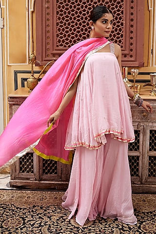 Baby Pink Pure Chanderi Sharara Set by Nimbu Mirchi