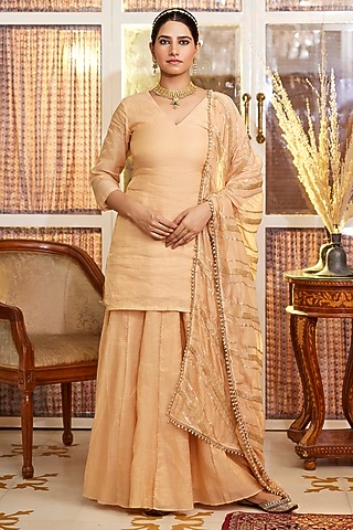 Peach Tissue Gota Work Kurta Set by Nimbu Mirchi