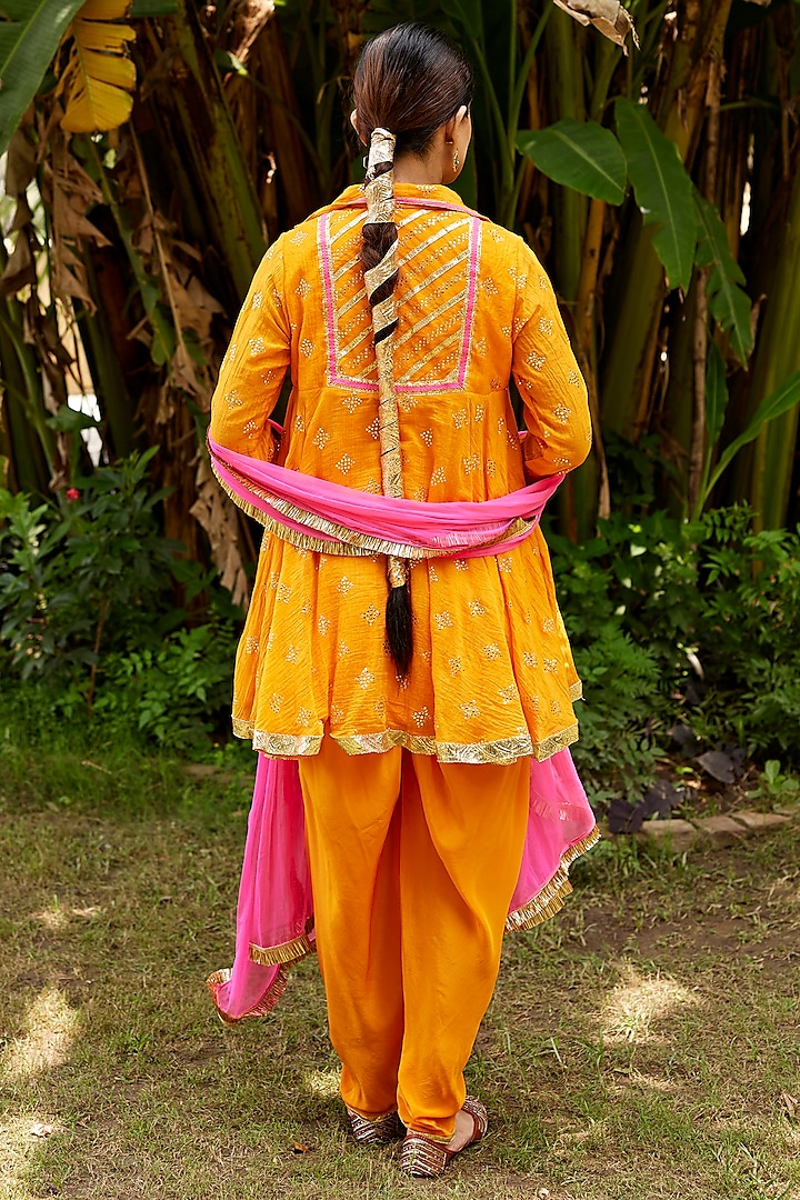 Orange Pure Chanderi Mukaish Work Kurta Set by Nimbu Mirchi at Pernia's Pop Up Shop