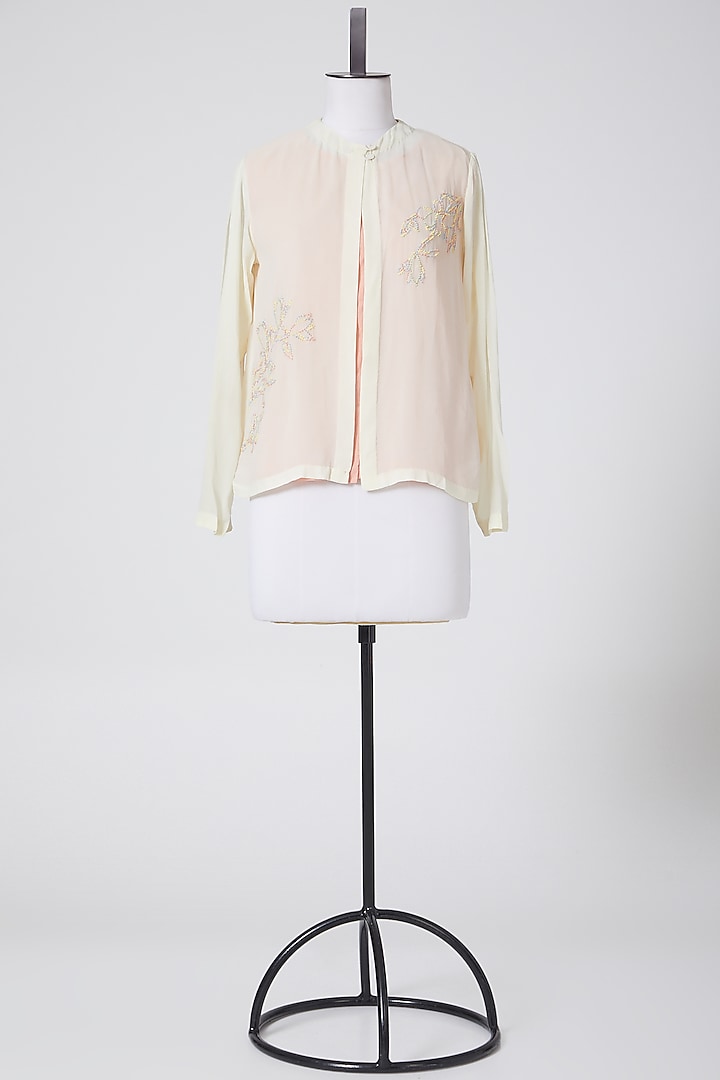 White Floral Embroidered Shirt by Nineteen89 By Divya Bagri