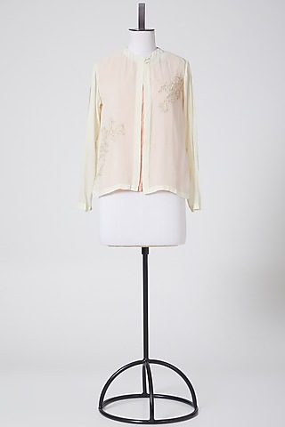 White Floral Embroidered Shirt by Nineteen89 By Divya Bagri