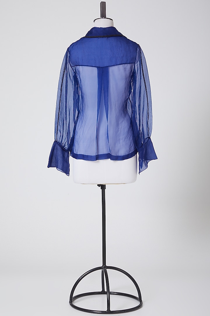 Cobalt Blue Sheer Shirt by Nineteen89 By Divya Bagri at Pernia's Pop Up Shop