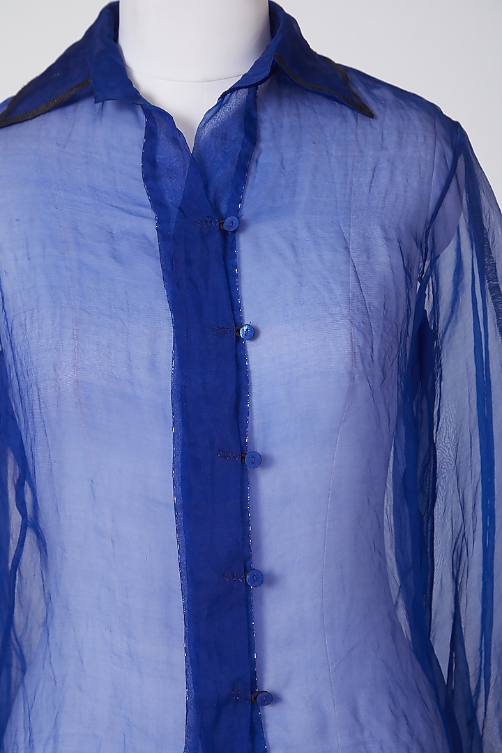 Cobalt Blue Sheer Shirt by Nineteen89 By Divya Bagri at Pernia's Pop Up Shop