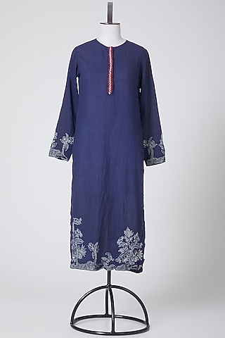 Midnight Blue Embroidered Kurta by Nineteen89 By Divya Bagri