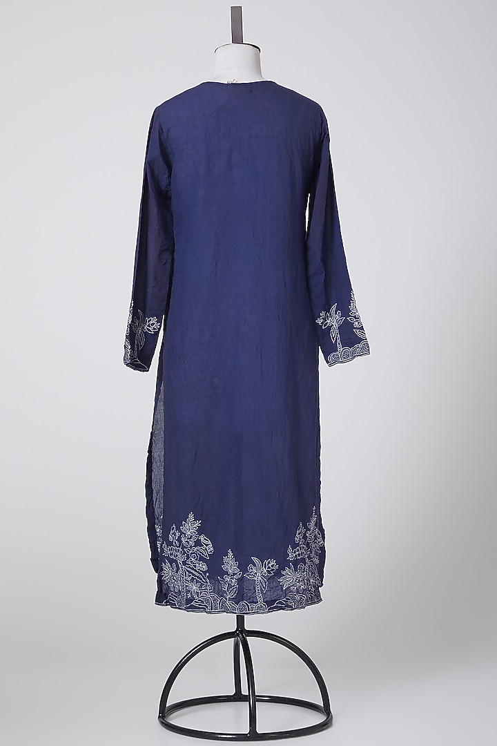 Midnight Blue Embroidered Kurta by Nineteen89 By Divya Bagri at Pernia's Pop Up Shop