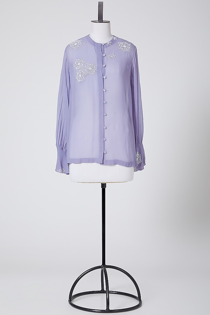 Powder Blue Embroidered Shirt by Nineteen89 By Divya Bagri