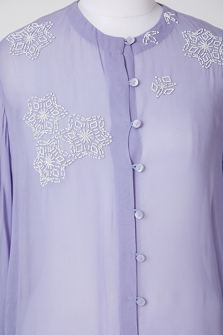 Powder Blue Embroidered Shirt by Nineteen89 By Divya Bagri at Pernia's Pop Up Shop