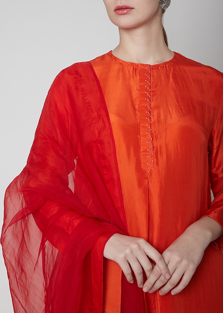 Orange Embroidered Kurta Set by Nineteen89 by Divya Bagri at Pernia's Pop Up Shop