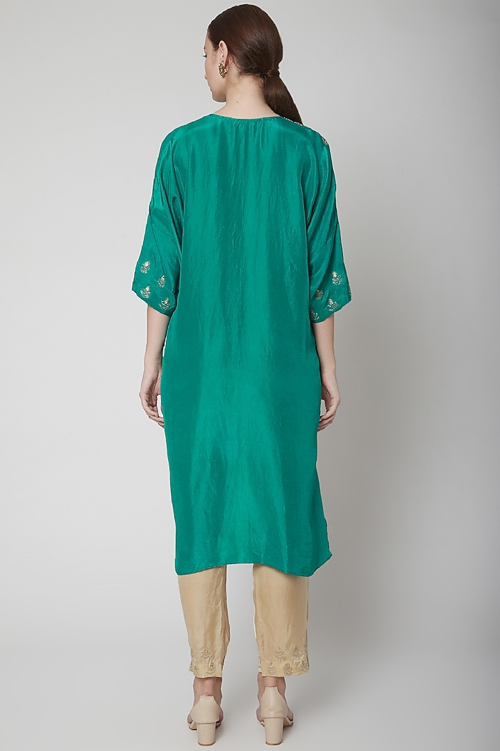 Emerald Green Embroidered Kurta With Pants by Nineteen89 by Divya Bagri at Pernia's Pop Up Shop