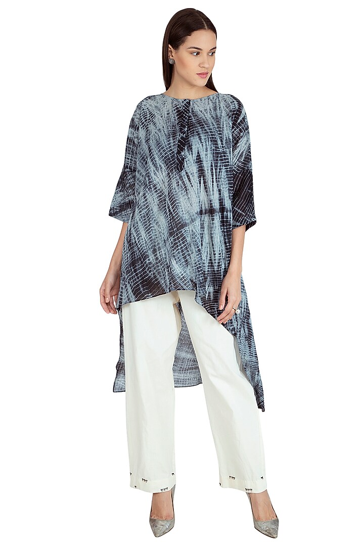 Black Hand Tied Shibori Top With Pants Design by by Divya