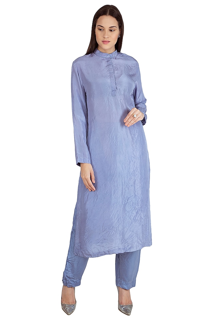
Powder Blue Embroidered Kurta With Pants by Nineteen89 by Divya Bagri