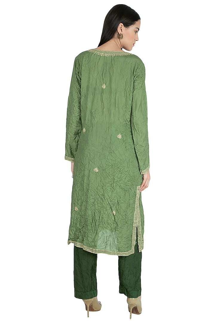 Olive Green Embroidered Kurta by Nineteen89 by Divya Bagri at Pernia's Pop Up Shop