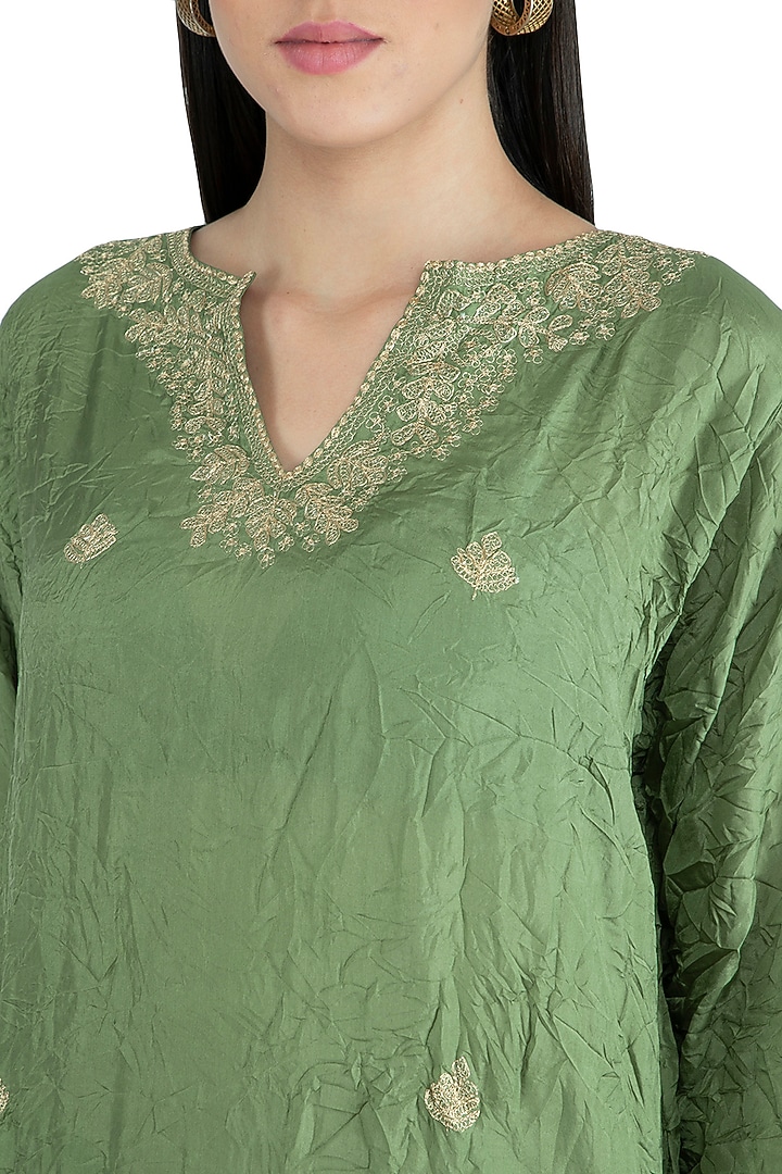 Olive Green Embroidered Kurta by Nineteen89 by Divya Bagri at Pernia's Pop Up Shop