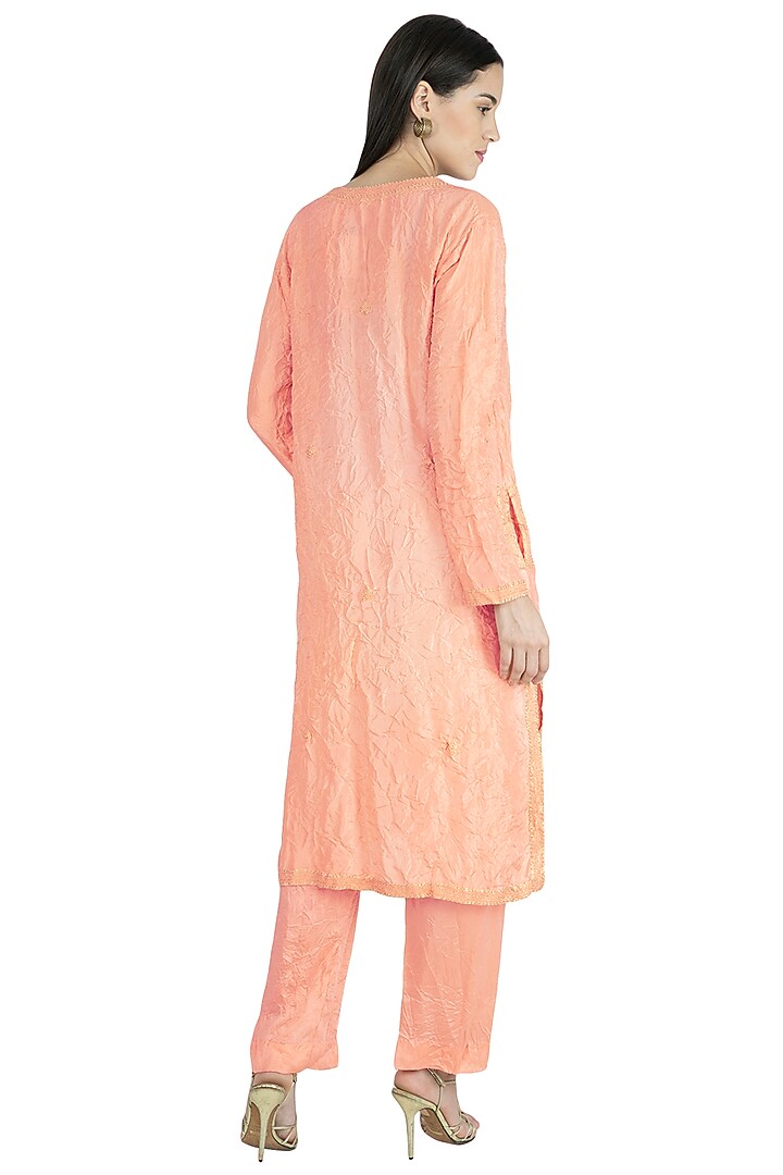 Peach Pink Embroidered Kurta by Nineteen89 by Divya Bagri at Pernia's Pop Up Shop