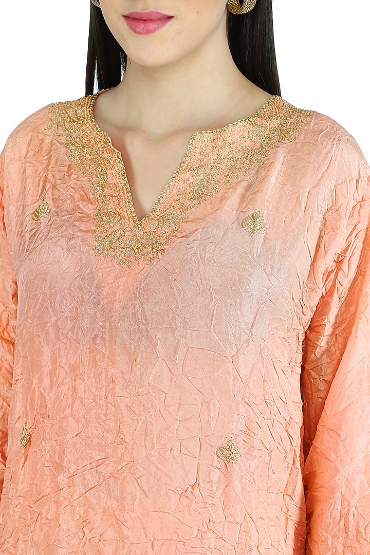 Peach Pink Embroidered Kurta by Nineteen89 by Divya Bagri at Pernia's Pop Up Shop