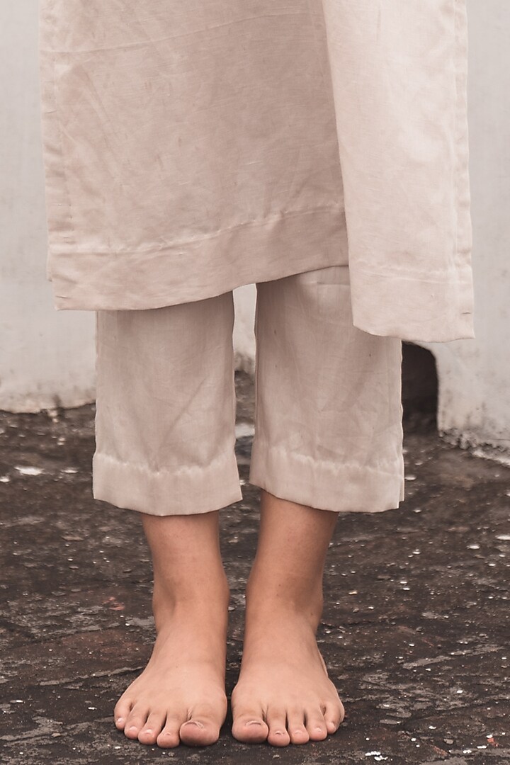 Beige Cotton Linen Kurta Set by Nineh at Pernia's Pop Up Shop