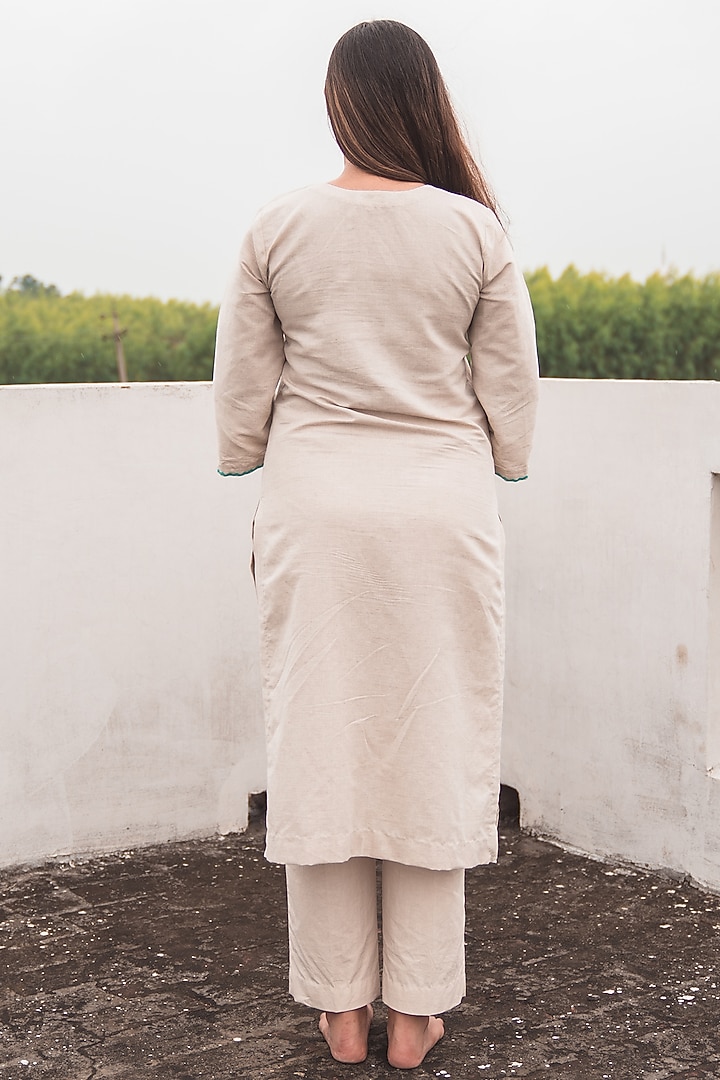 Beige Embroidered Kurta Set by Nineh at Pernia's Pop Up Shop