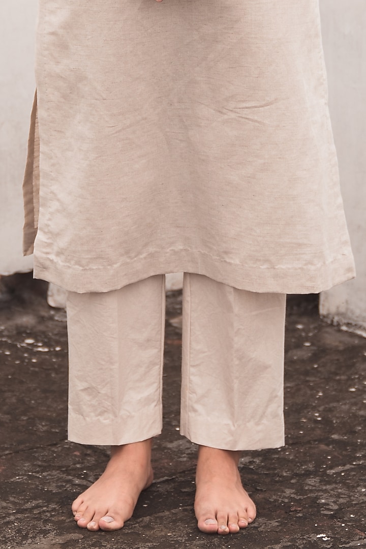 Beige Embroidered Kurta Set by Nineh at Pernia's Pop Up Shop