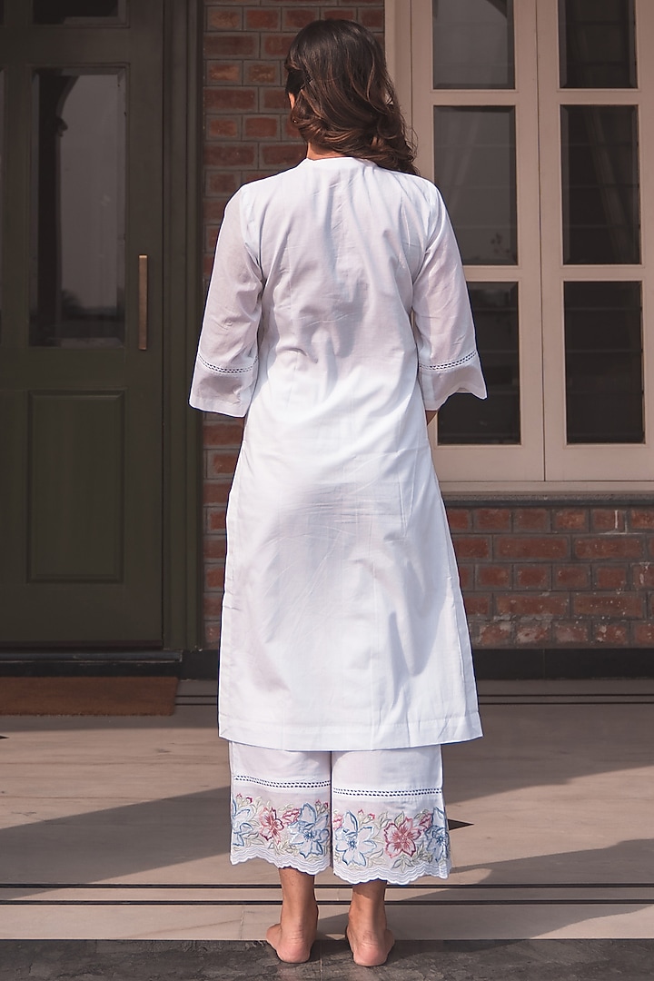 White Pure Cotton Kurta Set by Nineh at Pernia's Pop Up Shop