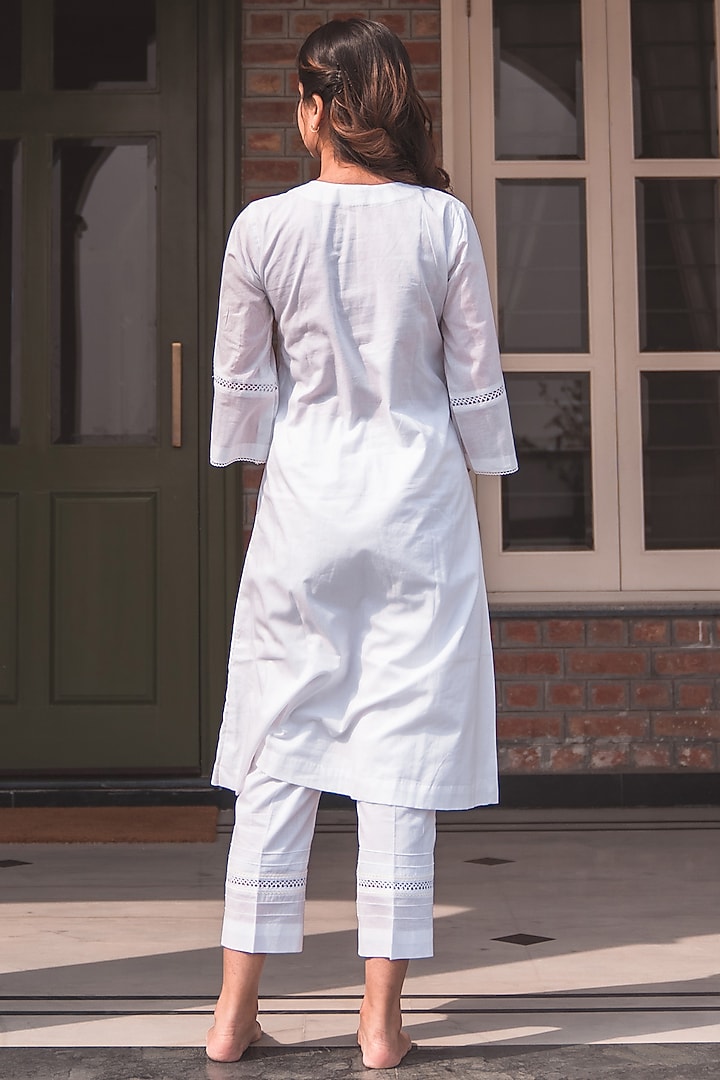 White Pure Cotton Angrakha Kurta Set by Nineh at Pernia's Pop Up Shop