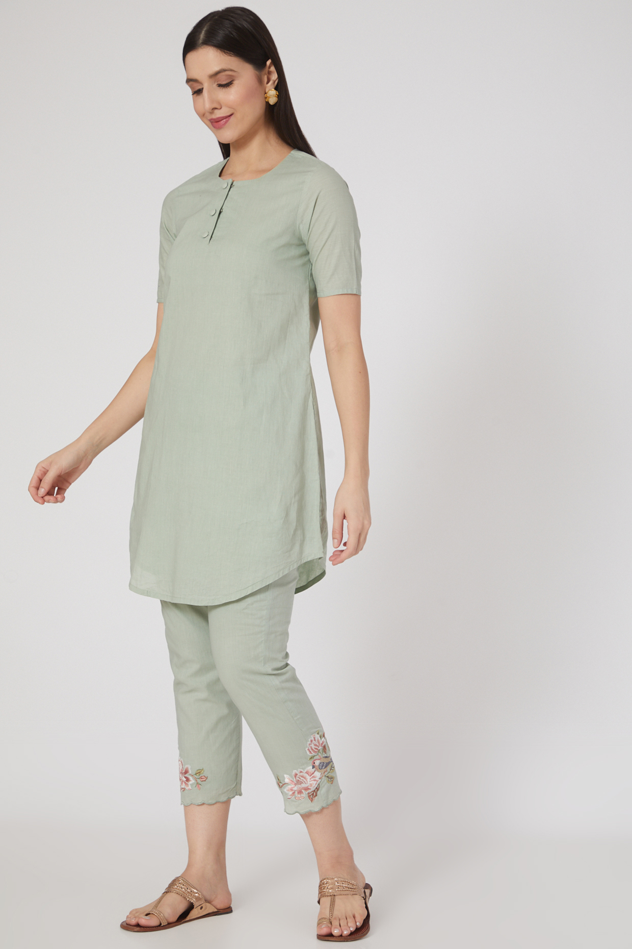 Sea Green Pure Cotton Kurta Set by Nineh at Pernia's Pop Up Shop