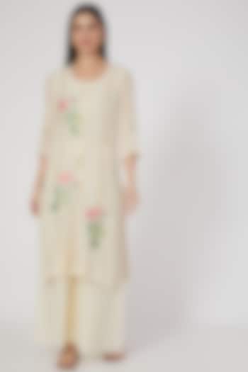 Cream Floral Embroidered Sharara Set by Nineh