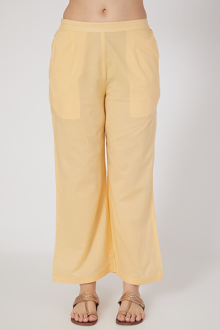 Mango Yellow Embroidered Pleated Kurta Set by Nineh at Pernia's Pop Up Shop