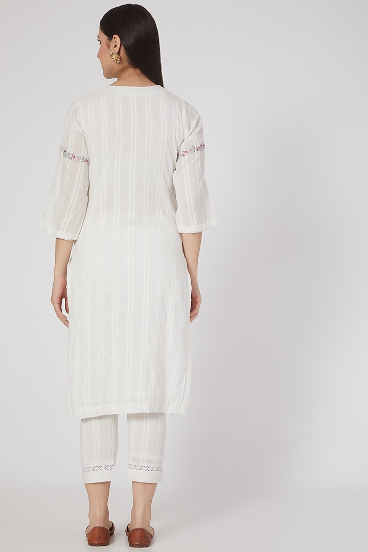 White Pure Cotton Embroidered Kurta Set by Nineh at Pernia's Pop Up Shop