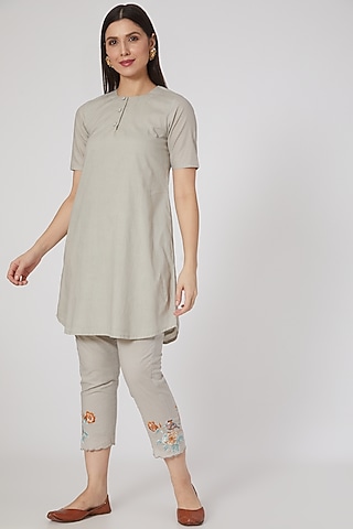Dusty Grey Embroidered Kurta Set by Nineh