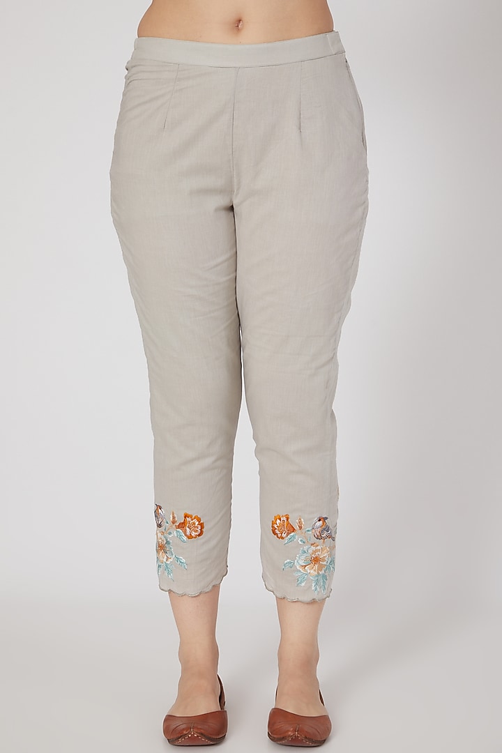 Dusty Grey Embroidered Kurta Set by Nineh at Pernia's Pop Up Shop