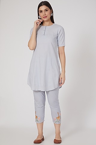 Powder Blue Pure Cotton Kurta Set by Nineh