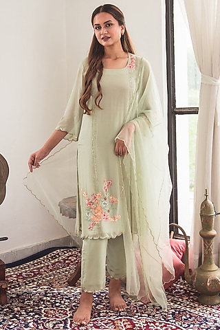 Pistachio Hand & Machine Embroidered Kurta Set by Nineh