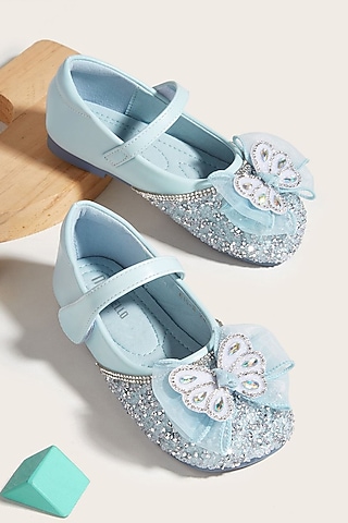 Blue PU Pearl Stone Embroidered Bellies For Girls by Ninobello
